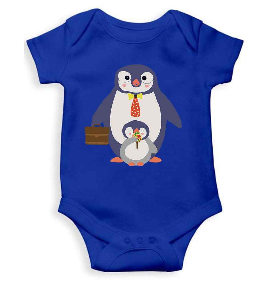 Papa And Baby Penguin Cartoon Rompers for Baby Boy- FunkyTeesClub