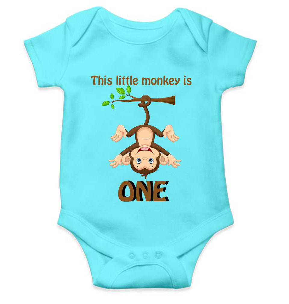 Little Monkey Is One First Birthday Rompers for Baby Boy- FunkyTeesClub