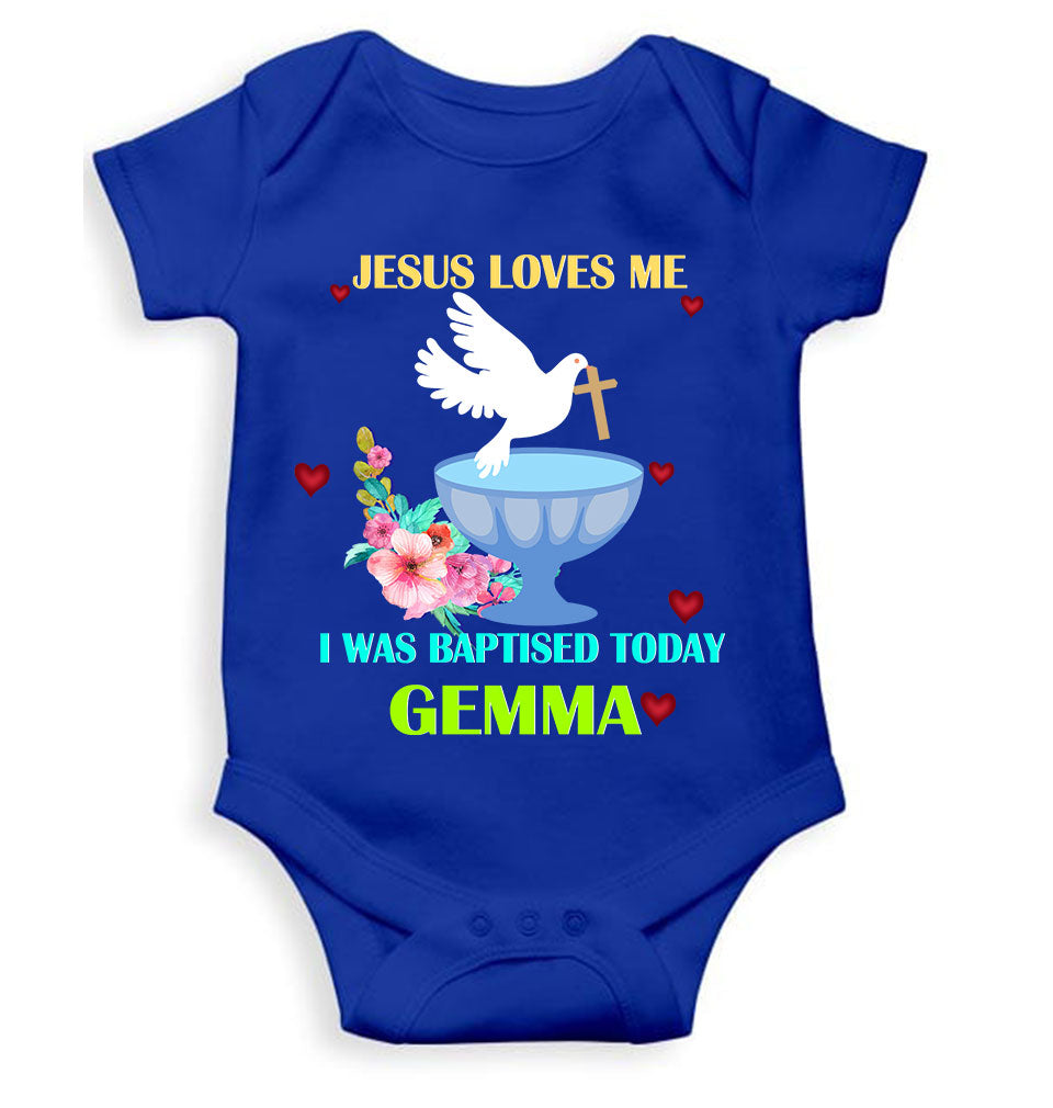 Custom Name Jesus Loves Me Baptism Christening Day Rompers for Baby Boy- FunkyTeesClub