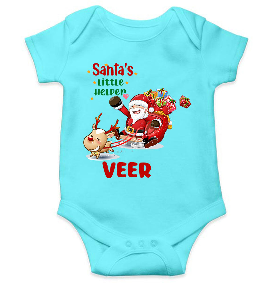 Customized Name Santas Little Helper Christmas Rompers for Baby Boy- FunkyTeesClub