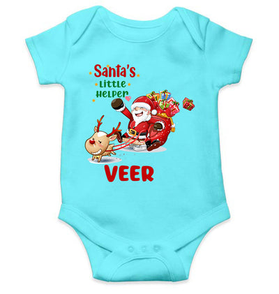 Customized Name Santas Little Helper Christmas Rompers for Baby Boy- FunkyTeesClub