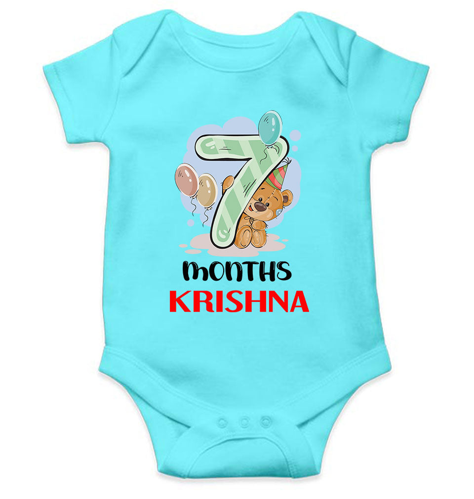 Custom Name 7 Month Birthday Teddy Design Rompers for Baby Boy- FunkyTeesClub
