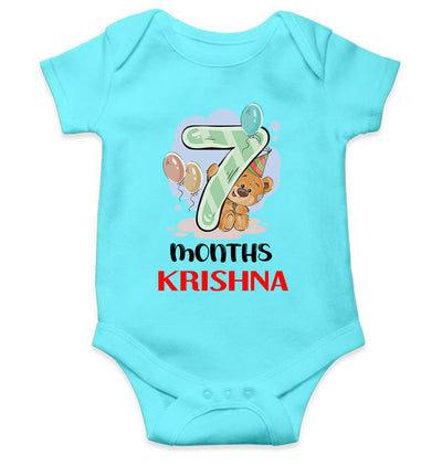 Custom Name 7 Month Birthday Teddy Design Rompers for Baby Boy- FunkyTeesClub