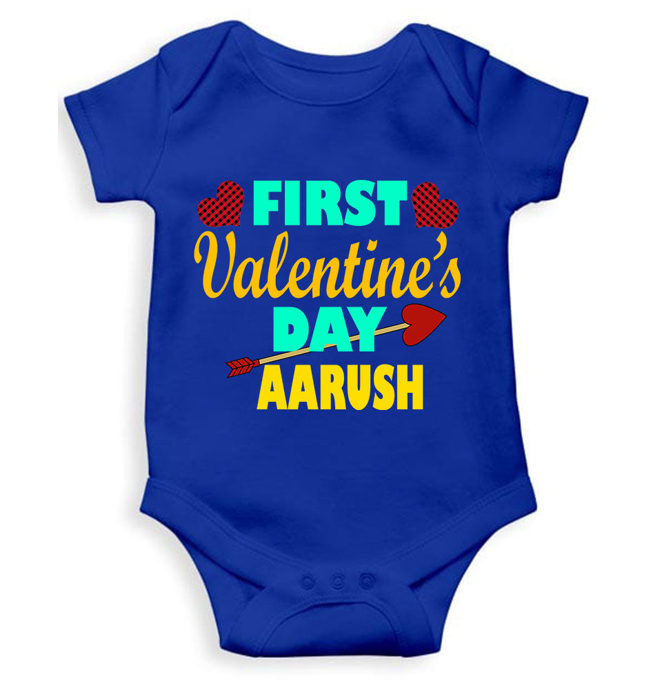 Custom Name First Valentine Rompers for Baby Boy- FunkyTeesClub