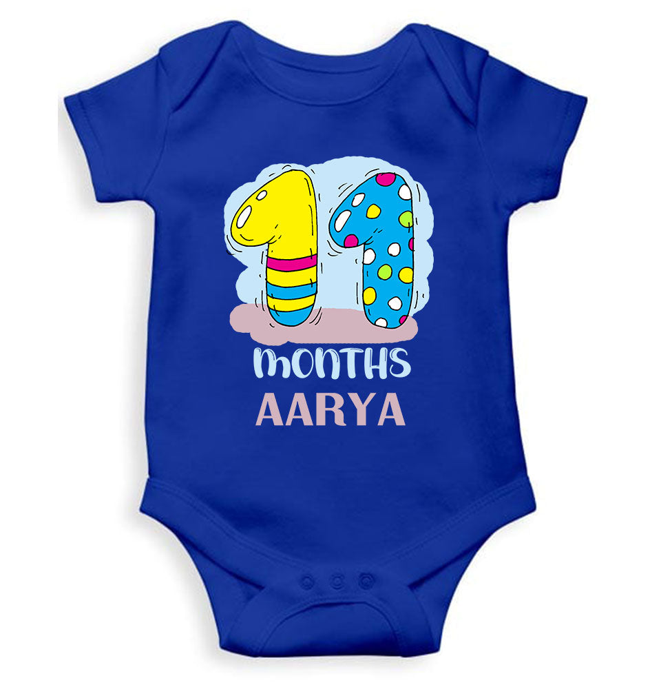 Custom Name 11 Month Birthday Teddy Design Rompers for Baby Girl- FunkyTeesClub
