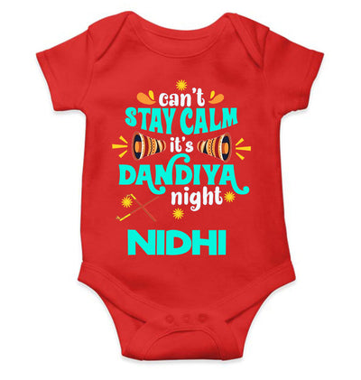 Custom Name Cant Stay Calm It Is Dandiya Night Navratri Rompers for Baby Girl- FunkyTeesClub