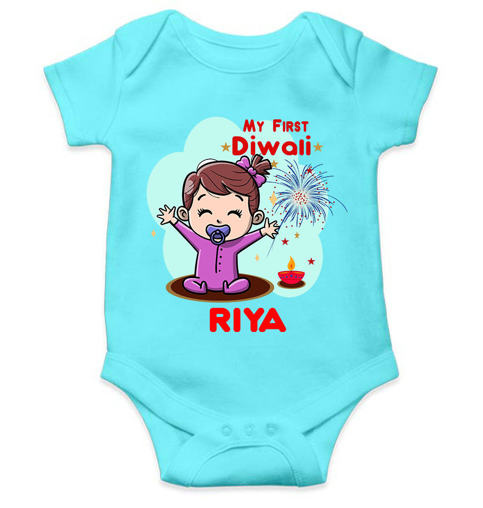 Custom Name My First Diwali Rompers for Baby Girl- FunkyTeesClub