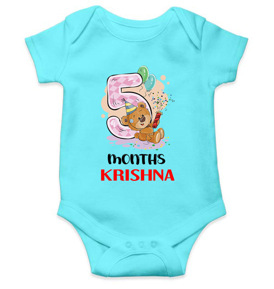 Custom Name 5 Month Birthday Teddy Design Rompers for Baby Boy- FunkyTeesClub