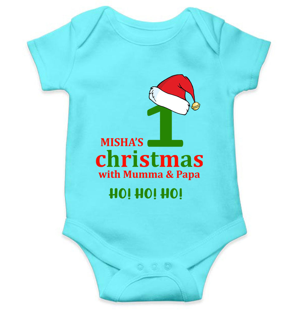 Customized Name 1st Christmas With Mumma & Papa Rompers for Baby Girl- FunkyTeesClub