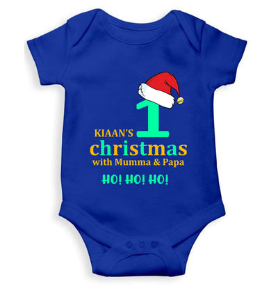 Customized Name 1st Christmas With Mumma & Papa Rompers for Baby Boy- FunkyTeesClub