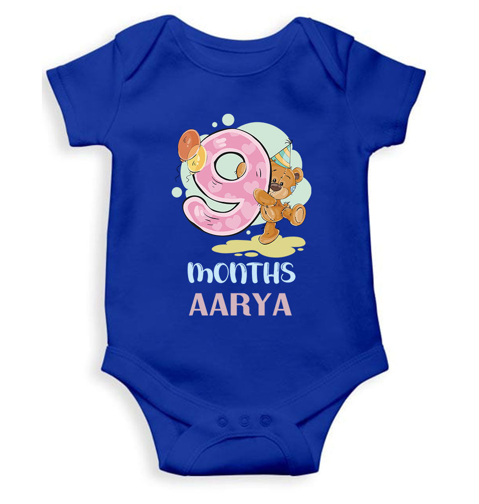 Custom Name 9 Month Birthday Teddy Design Rompers for Baby Girl- FunkyTeesClub