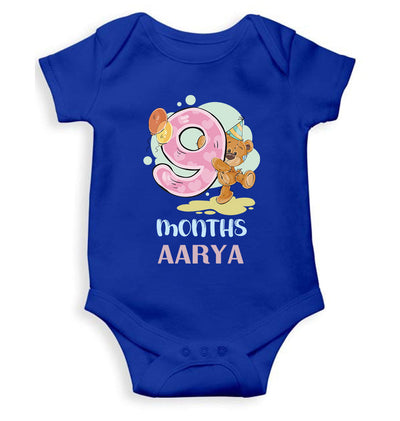 Custom Name 9 Month Birthday Teddy Design Rompers for Baby Girl- FunkyTeesClub