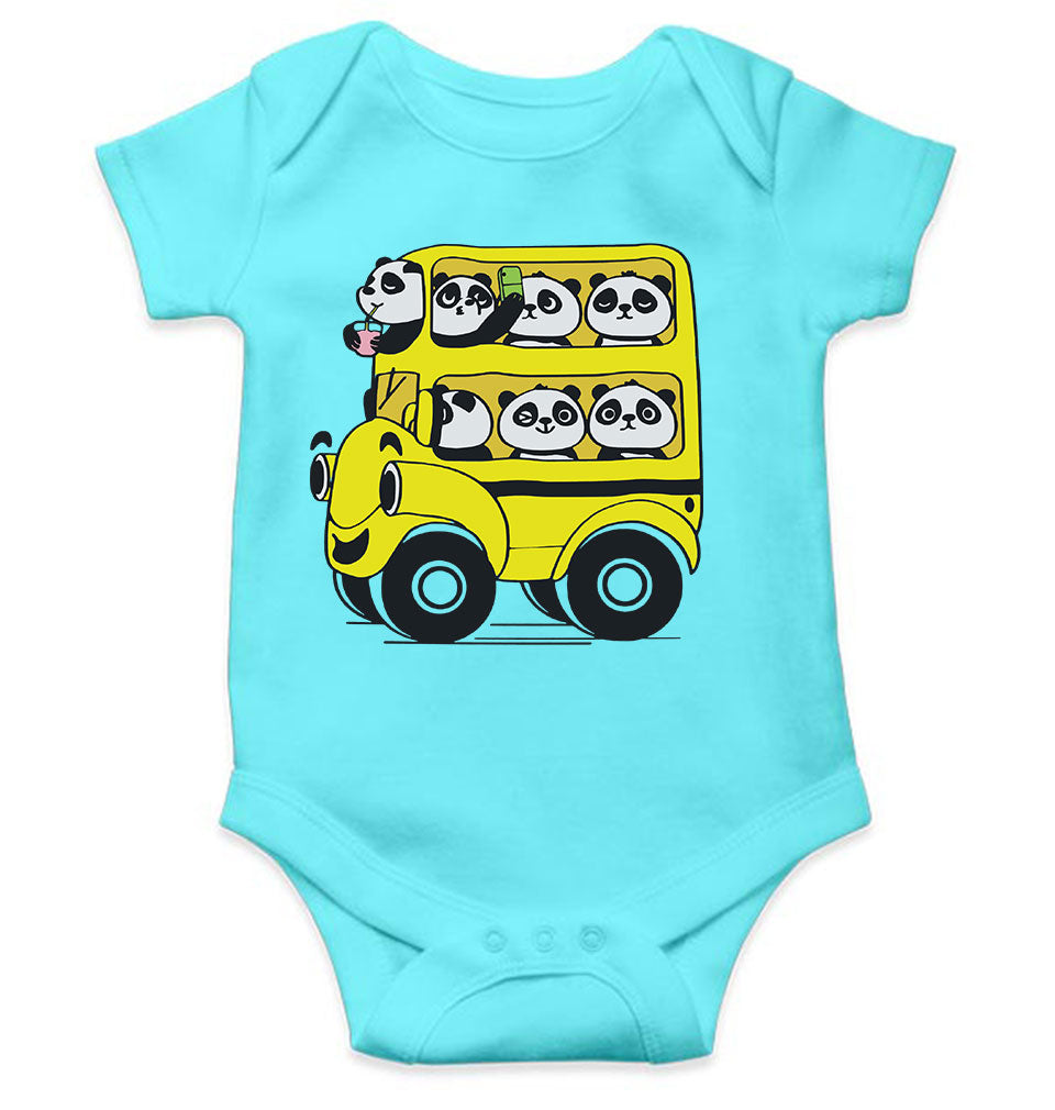 Panda Yellow Bus Cartoon Rompers for Baby Boy- FunkyTeesClub