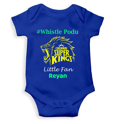 Custom Name IPL CSK Chennai Super Kings Whistle Podu Rompers for Baby Boy- FunkyTeesClub