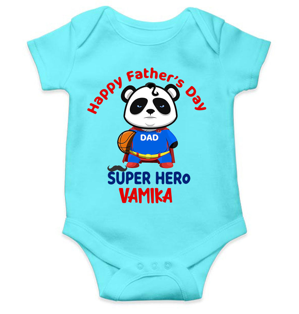 Custom Name Happy Fathers Day Super Hero Rompers for Baby Girl- FunkyTeesClub