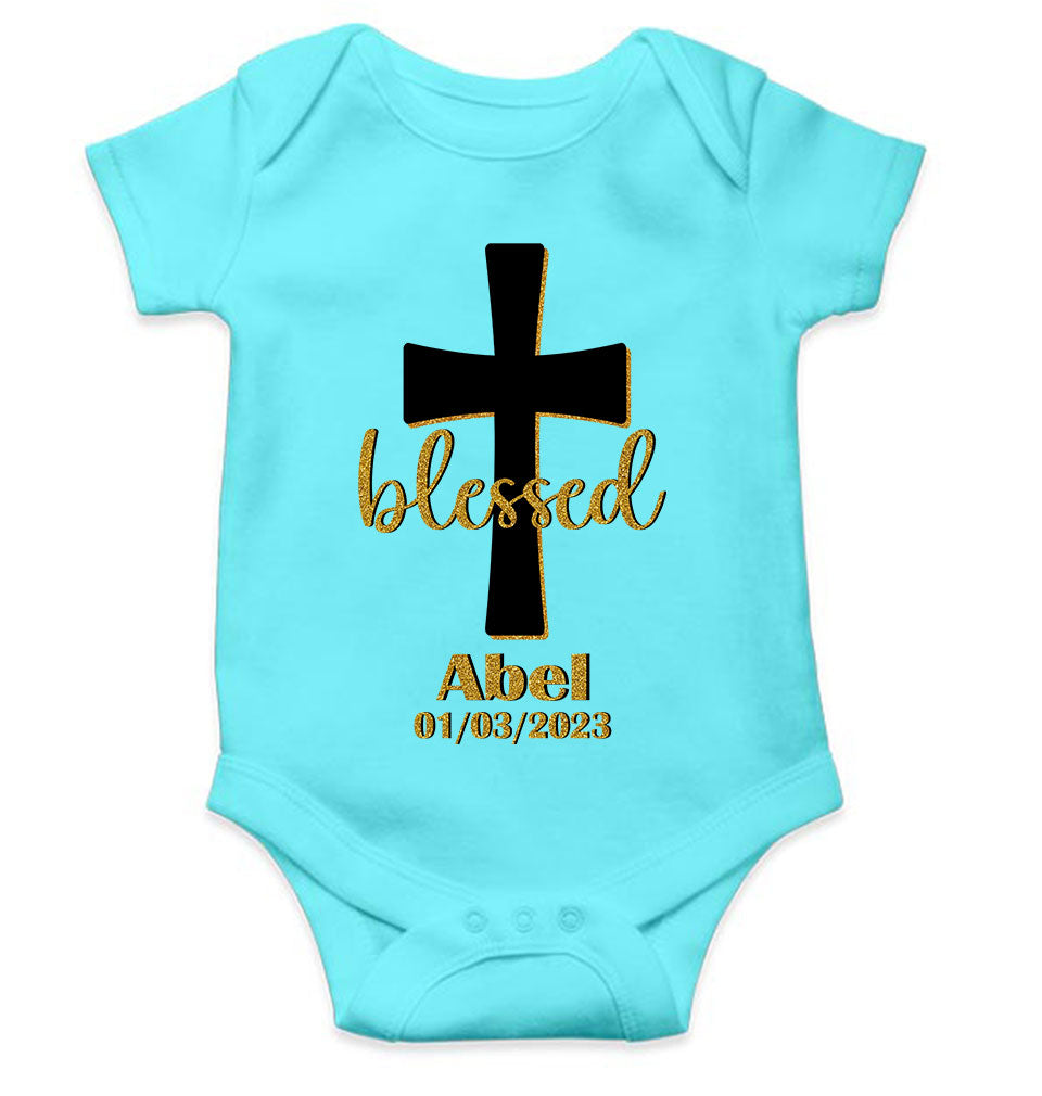 Custom Name And Date Blessed Baptism Christening Day Rompers for Baby Boy- FunkyTeesClub