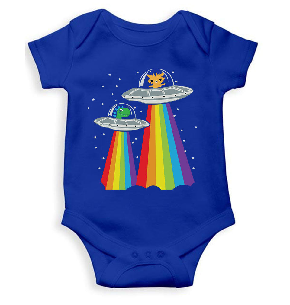Rainbow Spaceship Cartoon Rompers for Baby Girl- FunkyTeesClub