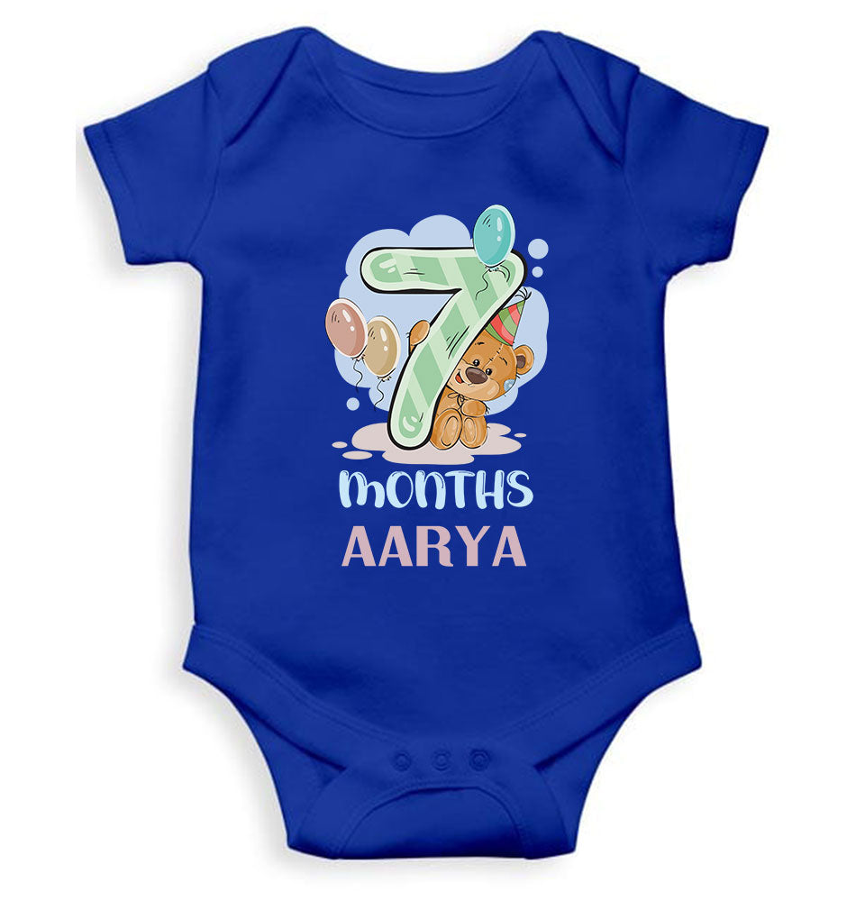 Custom Name 7 Month Birthday Teddy Design Rompers for Baby Girl- FunkyTeesClub