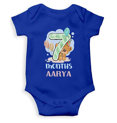 Custom Name 7 Month Birthday Teddy Design Rompers for Baby Girl- FunkyTeesClub