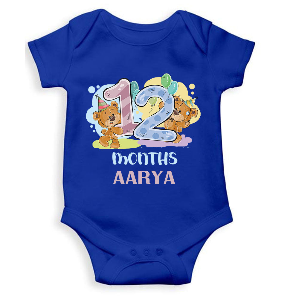 Custom Name 12 Month Birthday Teddy Design Rompers for Baby Girl- FunkyTeesClub