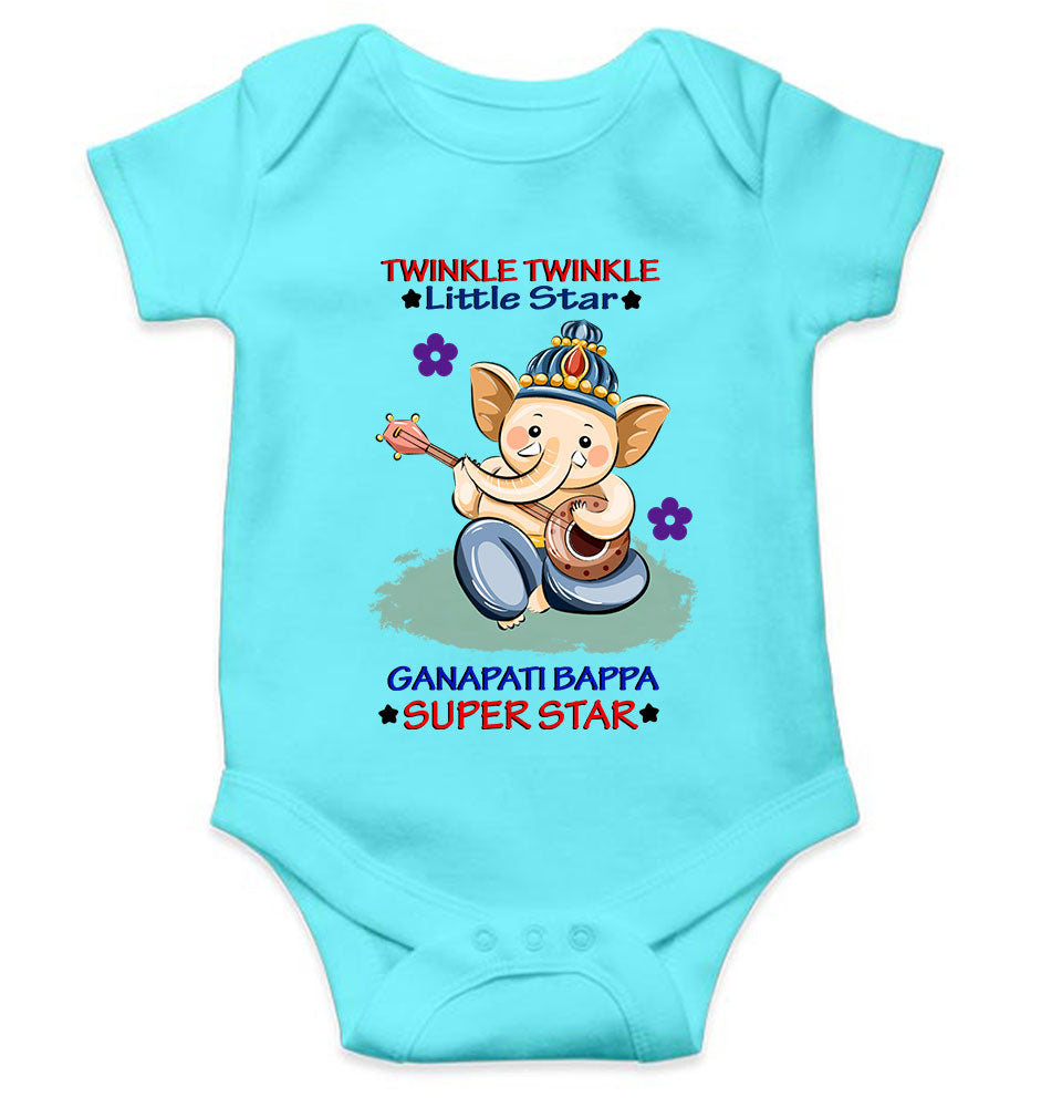Twinkle Twinkle Little Star Ganpati Bappa Superstar Ganesh Chaturthi Rompers for Baby Boy- FunkyTeesClub