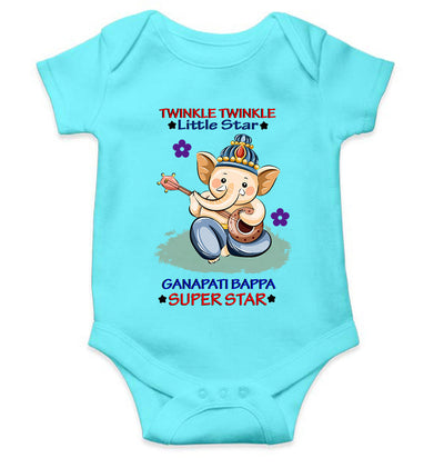 Twinkle Twinkle Little Star Ganpati Bappa Superstar Ganesh Chaturthi Rompers for Baby Boy- FunkyTeesClub