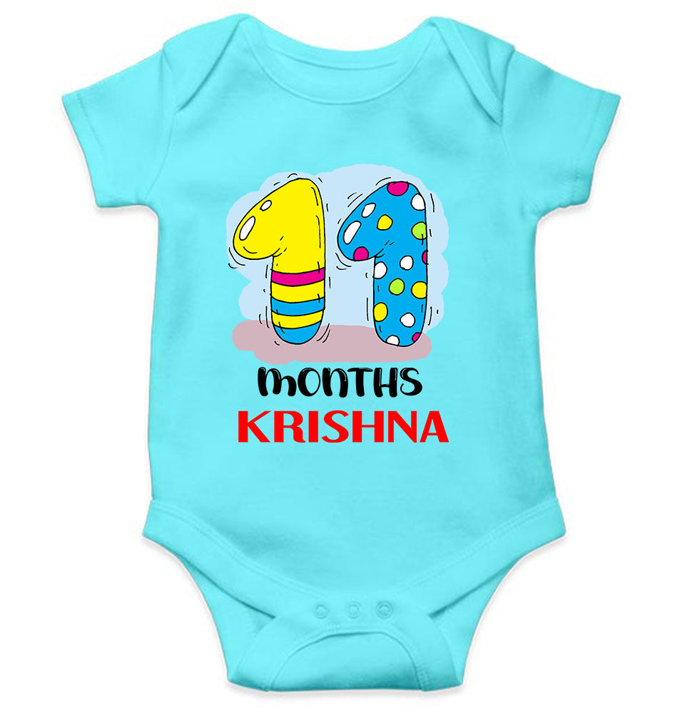 Custom Name 11 Month Birthday Teddy Design Rompers for Baby Boy- FunkyTeesClub