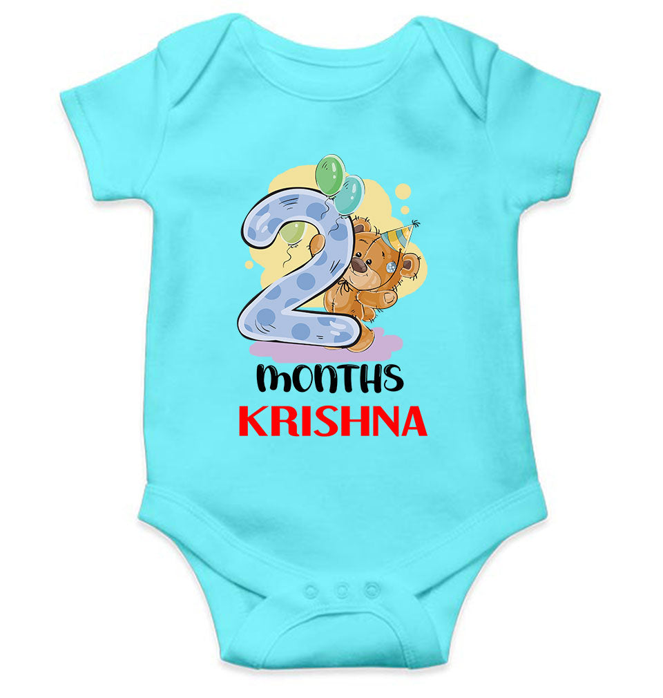 Custom Name 2 Month Birthday Teddy Design Rompers for Baby Boy- FunkyTeesClub