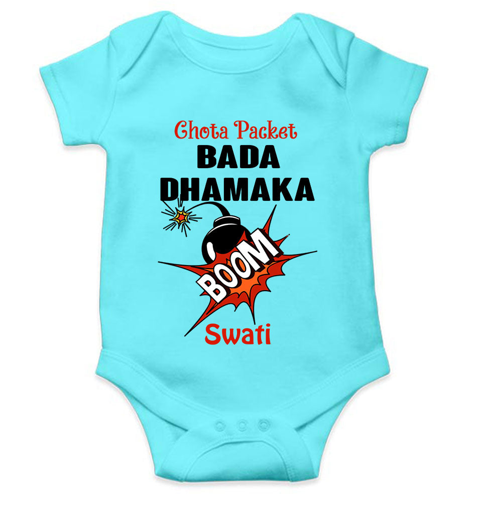Custom Name Chota Packet Bada Dhamaka Diwali Rompers for Baby Girl- FunkyTeesClub