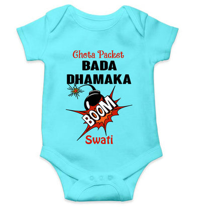 Custom Name Chota Packet Bada Dhamaka Diwali Rompers for Baby Girl- FunkyTeesClub