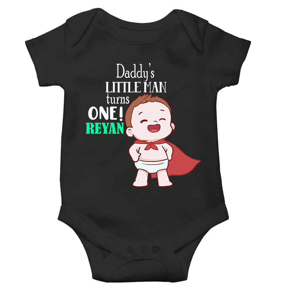 Custom Name Daddys Little Man Turns One First Birthday Rompers for Baby Boy- FunkyTeesClub