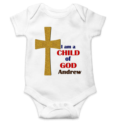 Custom Name Child Of God Baptism Christening Day Rompers for Baby Boy- FunkyTeesClub