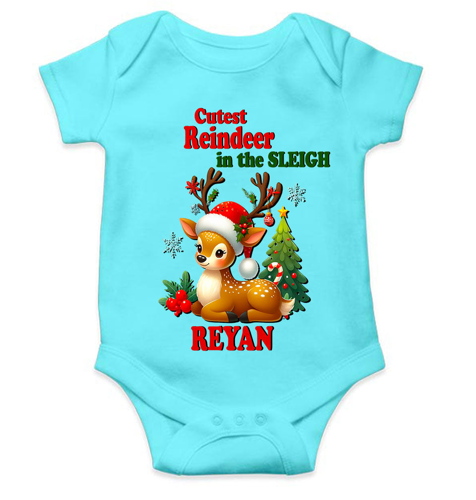 Custom Name Cutest Reindeer In The Sleigh Christmas Rompers for Baby Boy- FunkyTeesClub