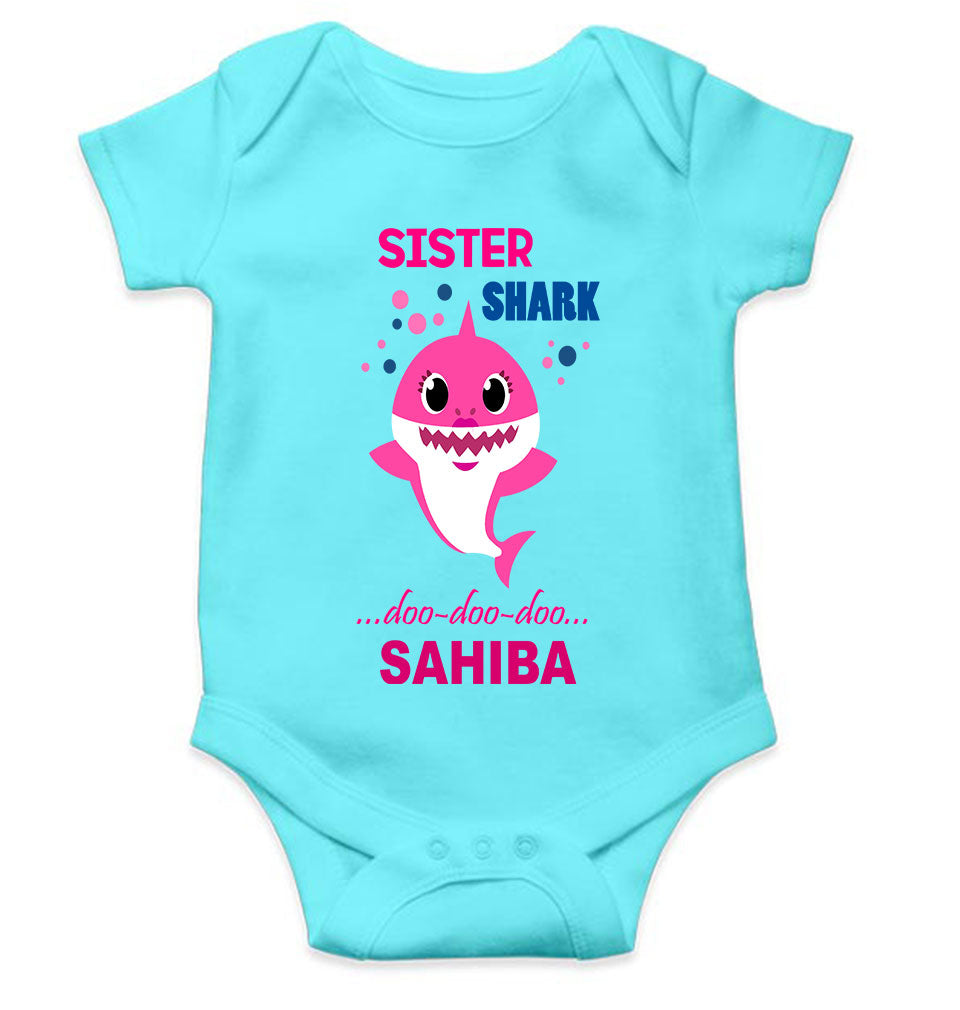 Custom Name Sister Shark Doo Doo Doo Rakhi Rompers for Baby Girl- FunkyTeesClub