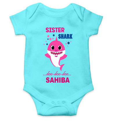 Custom Name Sister Shark Doo Doo Doo Rakhi Rompers for Baby Girl- FunkyTeesClub