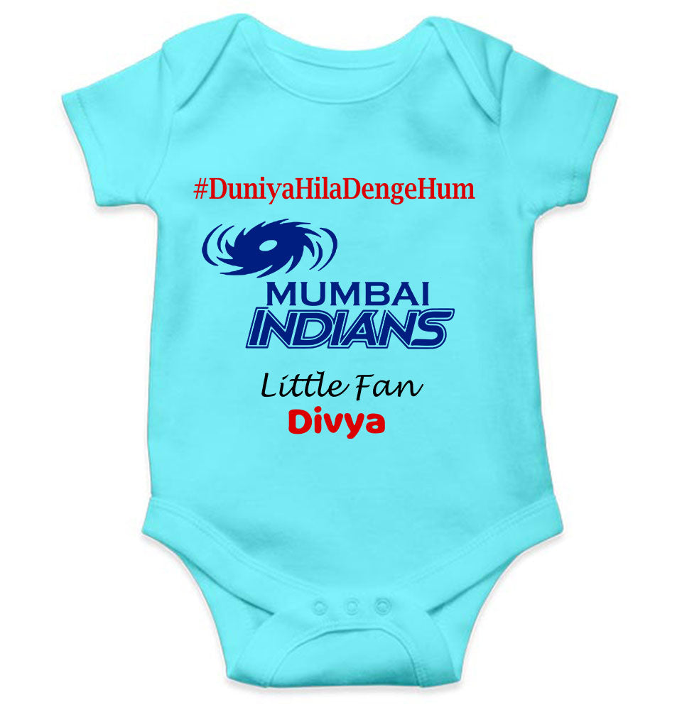 Custom Name IPL MI Mumbai Indians Duniya Hila Denge Hum Rompers for Baby Girl- FunkyTeesClub