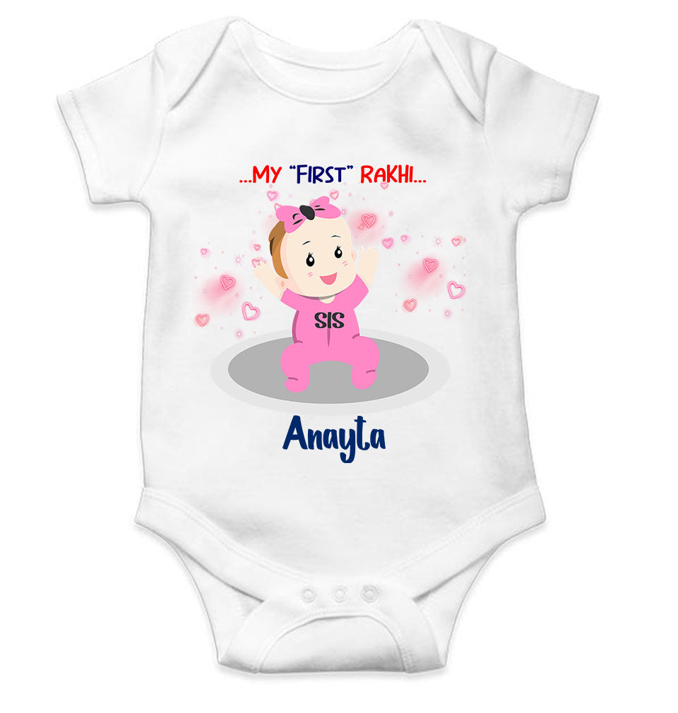 Custom Name My First Rakhi Dress Rompers for Baby Girl- FunkyTeesClub