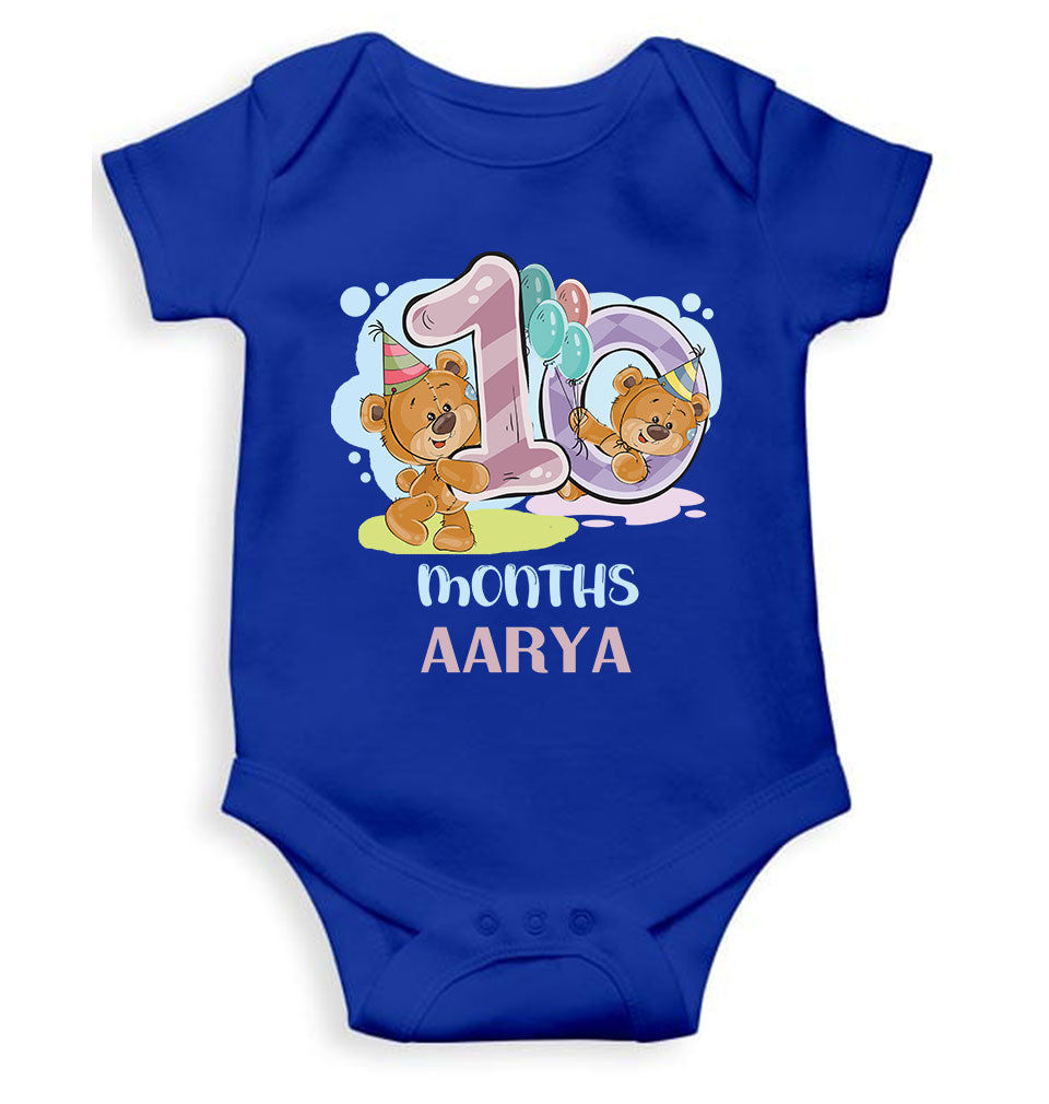 Custom Name 10 Month Birthday Teddy Design Rompers for Baby Girl- FunkyTeesClub