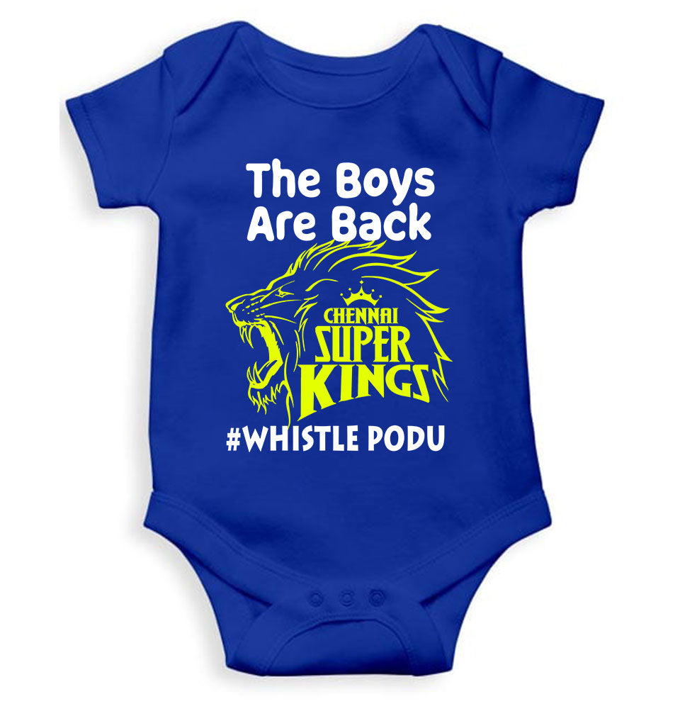 The Boys Are Back Whistle Podu IPL CSK Chennai Super Kings Rompers for Baby Boy- FunkyTeesClub