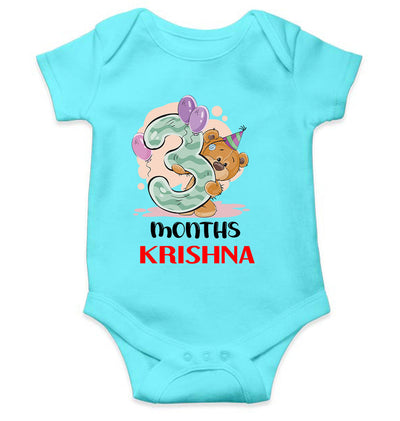 Custom Name 3 Month Birthday Teddy Design Rompers for Baby Boy- FunkyTeesClub