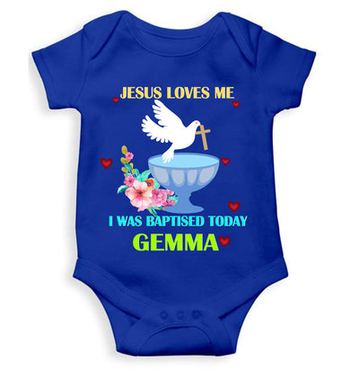 Custom Name Jesus Loves Me Baptism Christening Day Rompers for Baby Girl- FunkyTeesClub
