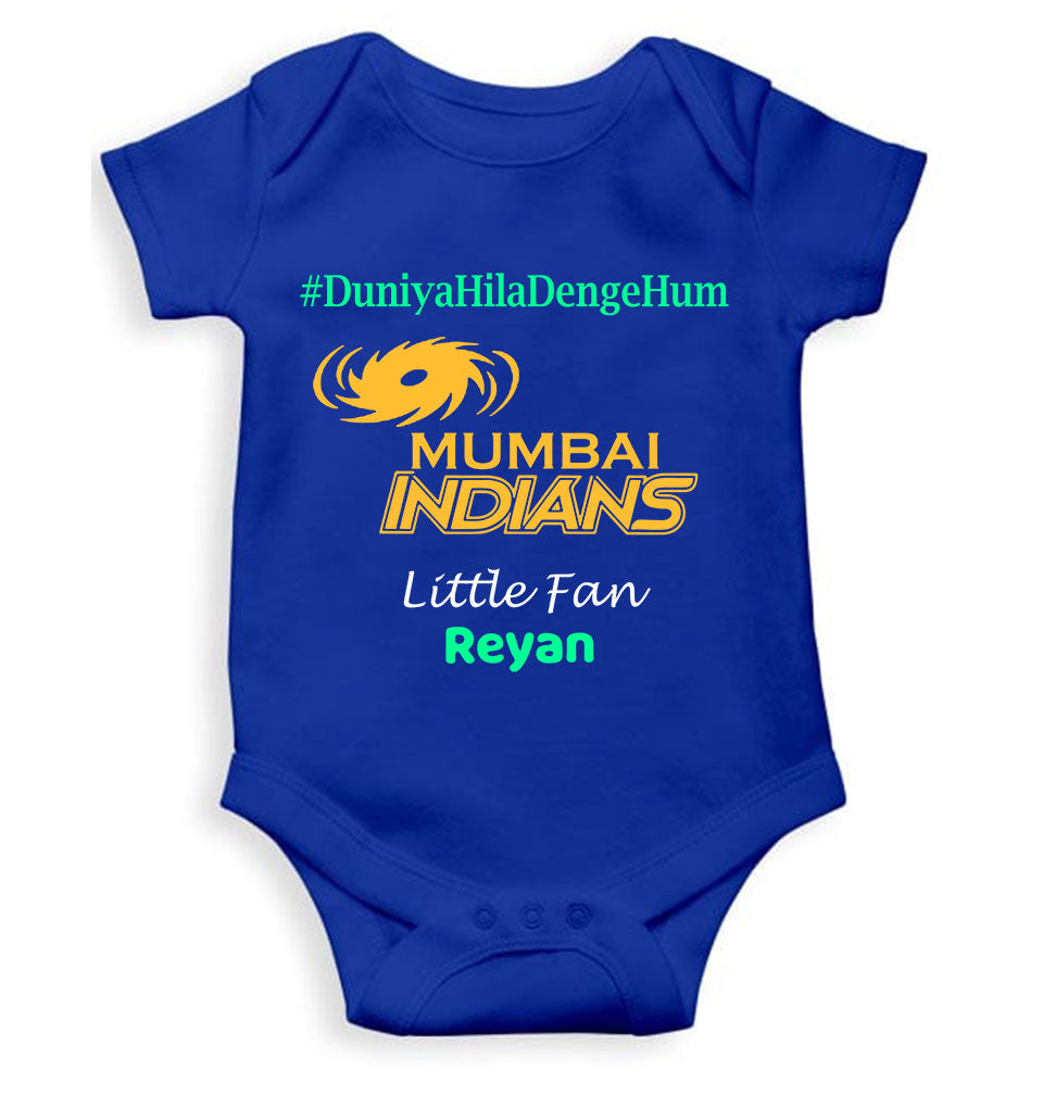 Custom Name IPL MI Mumbai Indians Duniya Hila Denge Hum Rompers for Baby Boy- FunkyTeesClub