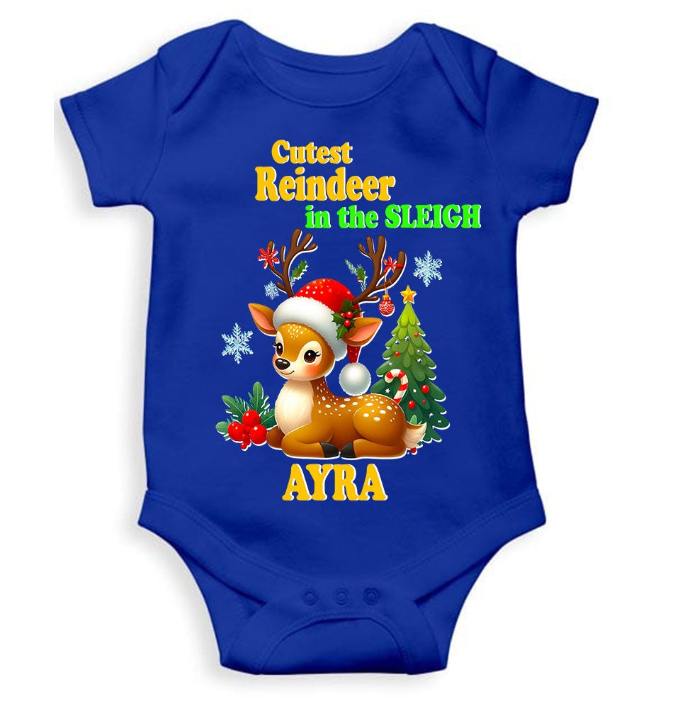 Custom Name Cutest Reindeer In The Sleigh Christmas Rompers for Baby Girl- FunkyTeesClub