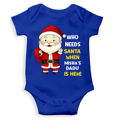 Customized Name Santa Dadu Is Here Christmas Rompers for Baby Girl- FunkyTeesClub