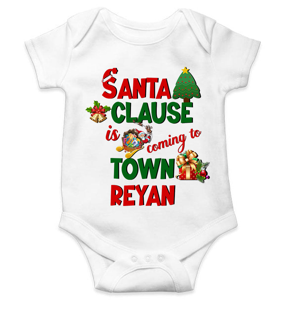 Custom Name Santa Clause Is Coming To Town Christmas Rompers for Baby Boy- FunkyTeesClub