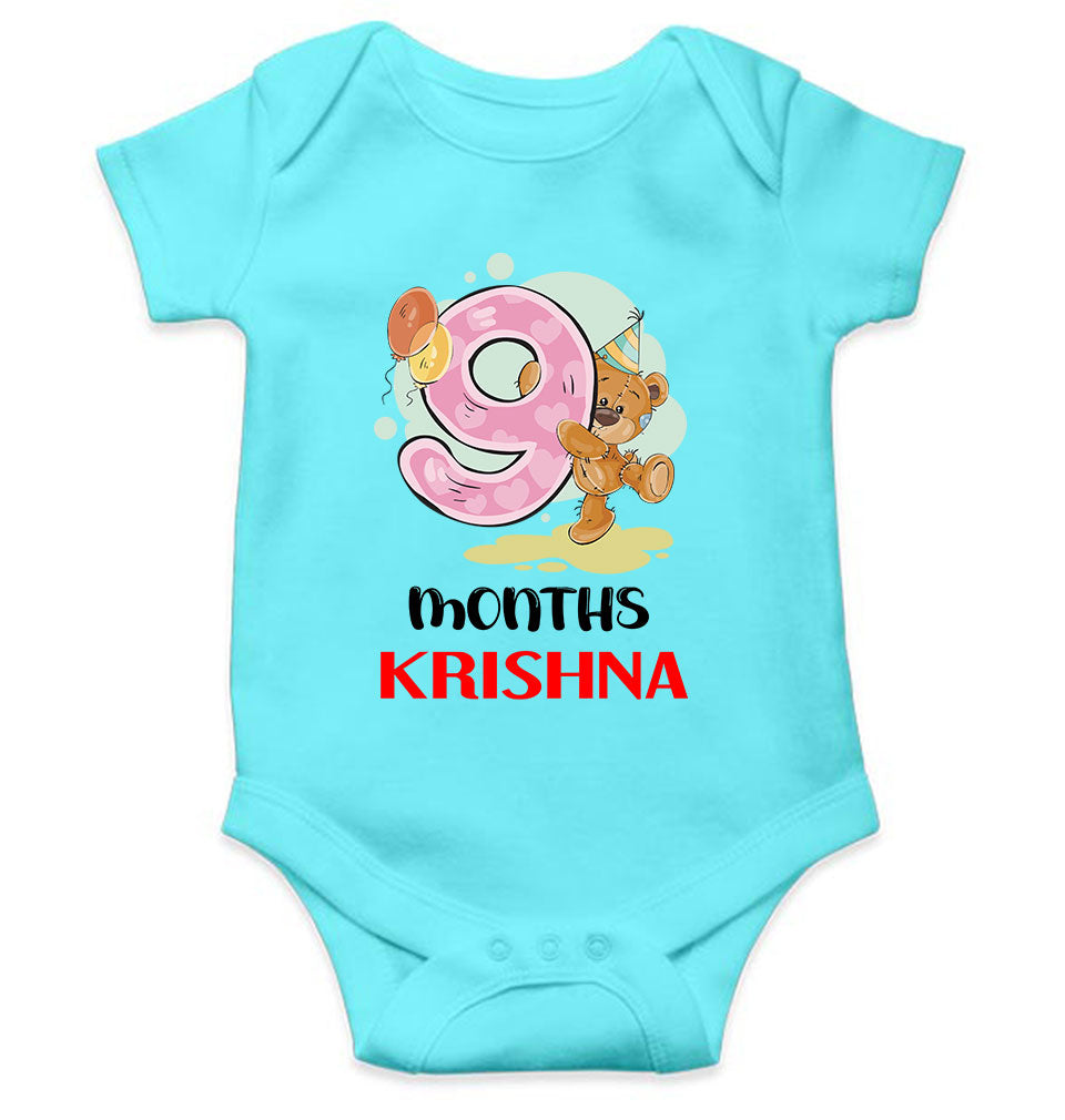 Custom Name 9 Month Birthday Teddy Design Rompers for Baby Boy- FunkyTeesClub