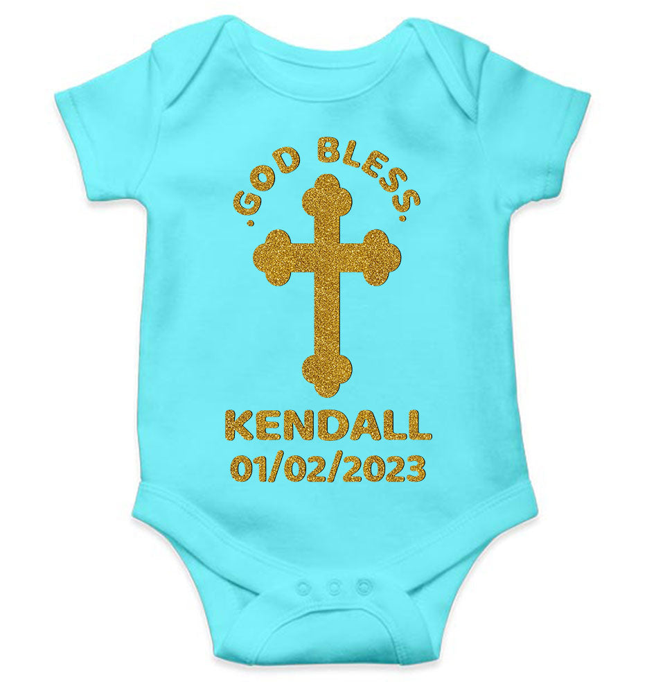 Custom Name And Date God Bless Baptism Christening Day Rompers for Baby Boy- FunkyTeesClub
