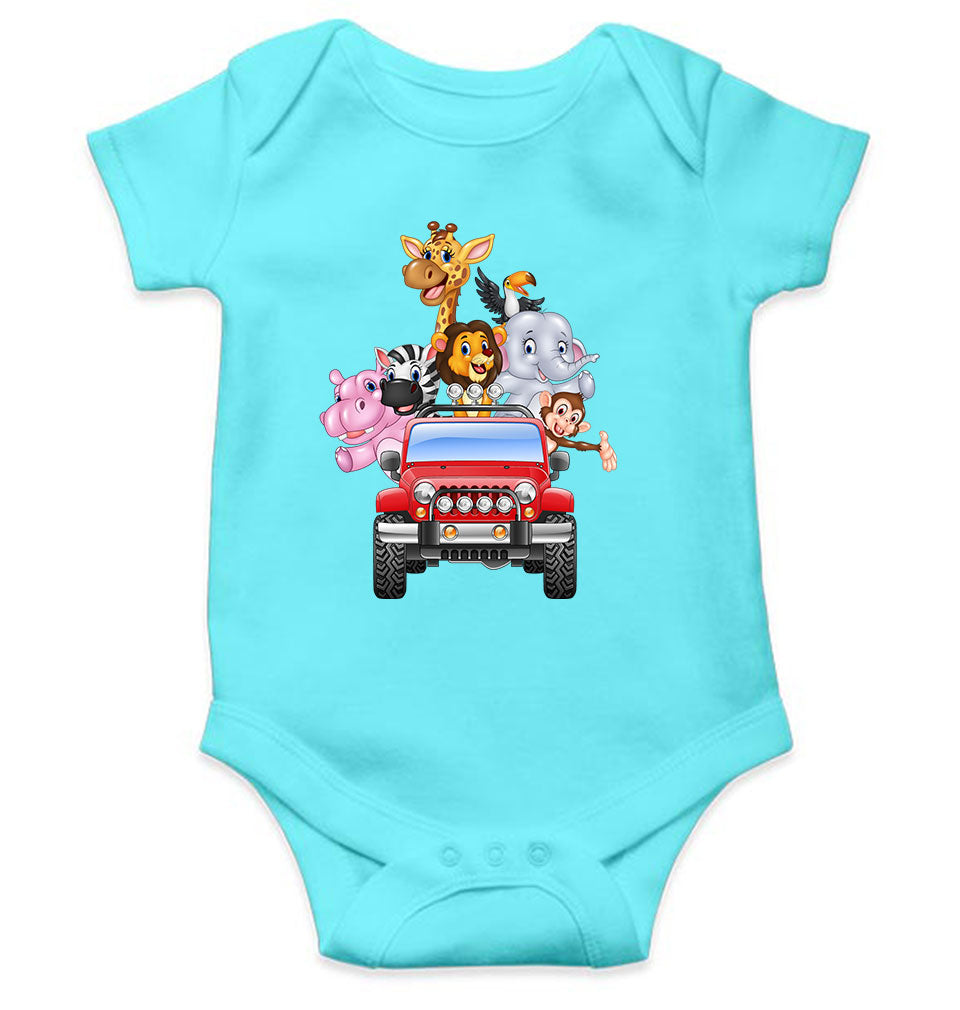 Jungle Jeep Cartoon Rompers for Baby Girl- FunkyTeesClub