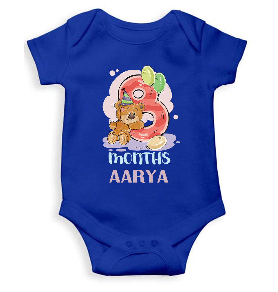 Custom Name 8 Month Birthday Teddy Design Rompers for Baby Girl- FunkyTeesClub