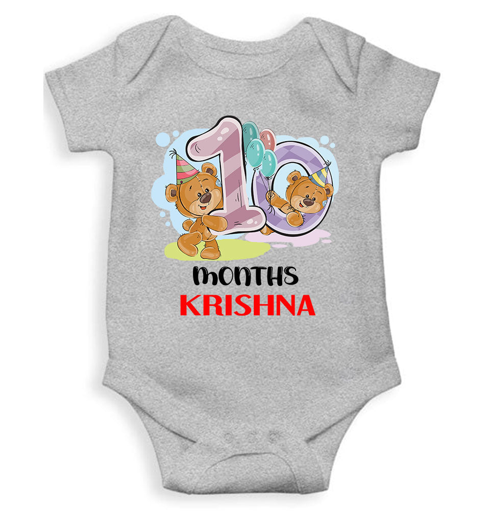 Custom Name 10 Month Birthday Teddy Design Rompers for Baby Boy- FunkyTeesClub